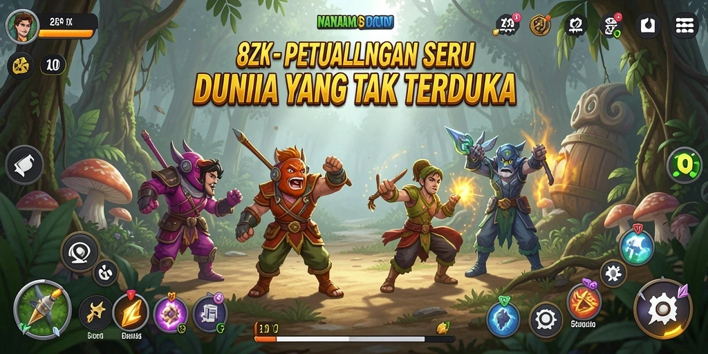 Tangkapan layar utama 8ZK menampilkan aksi seru dalam petualangan.