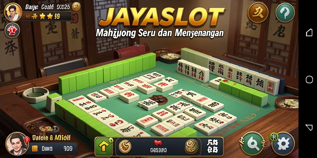 Tampilan gameplay JAYASLOT dengan ubin Mahjong yang berwarna-warni.