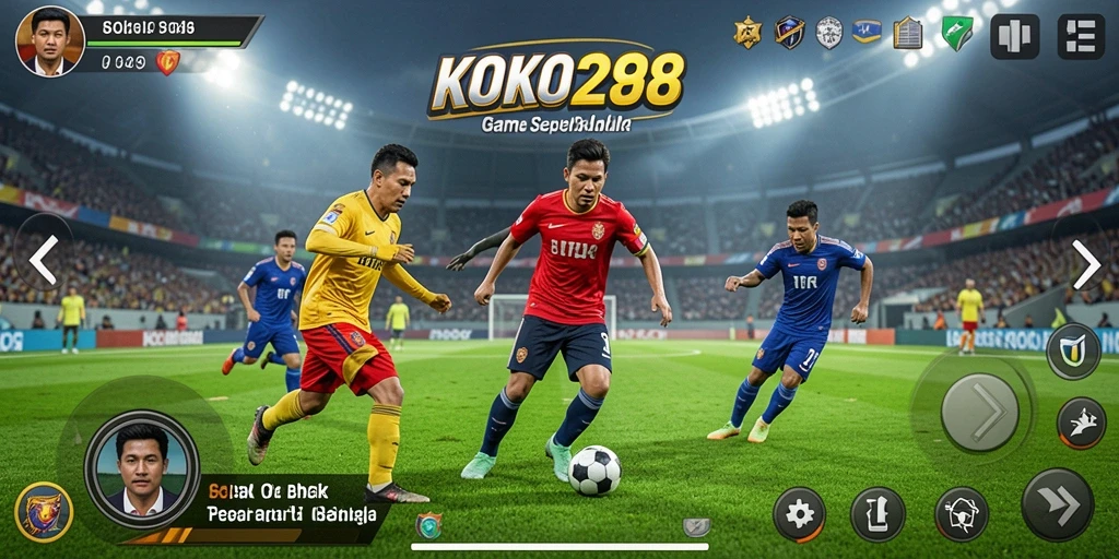 Tangkapan layar KOKO288 menampilkan aksi seru di lapangan sepak bola.