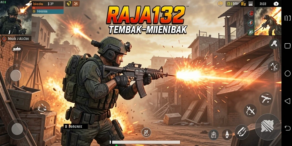 Screenshot utama RAJA132 menampilkan aksi tembak-menembak yang mendebarkan.