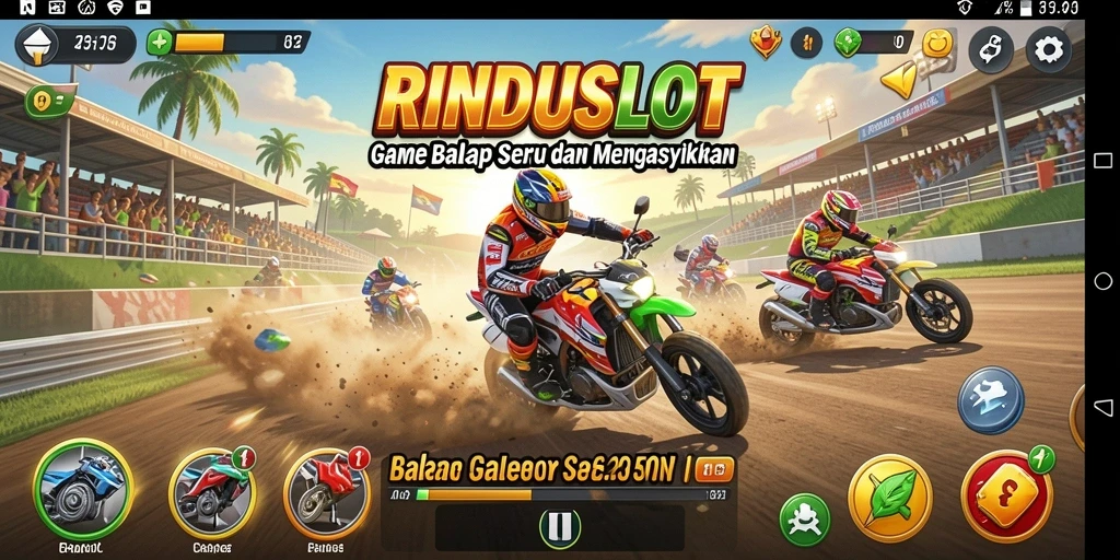 Screenshot gameplay balap RINDUSLOT yang mendebarkan dan intens.